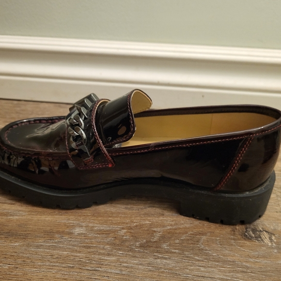 Micheal Kors Blaine Loafer Size 8 Burgundy/Gunmetal Chain Logo - Picture 14 of 16
